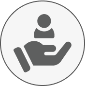 Hand holding person icon in circle.