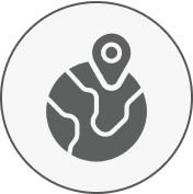 Globe icon with location pin marker.